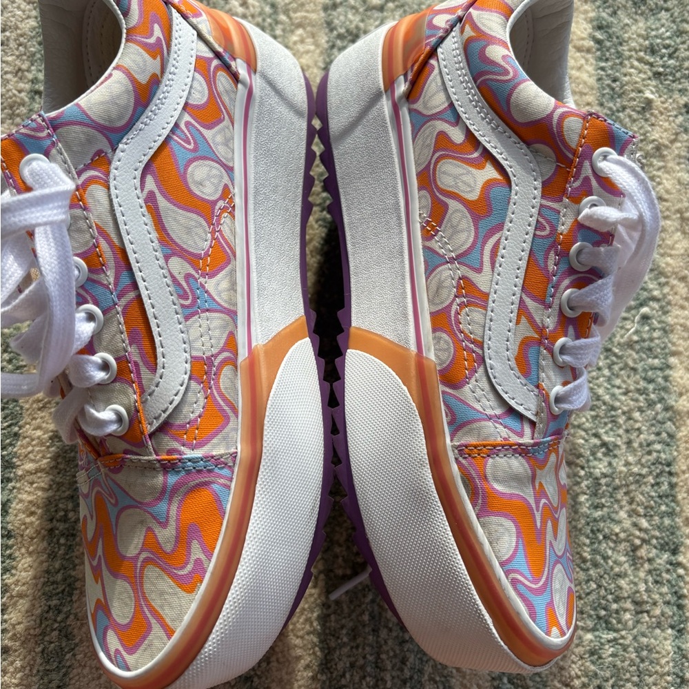 Vans Old Skool Stacked UV Peace Orange & White Platform Shoes - Picture 12 of 13